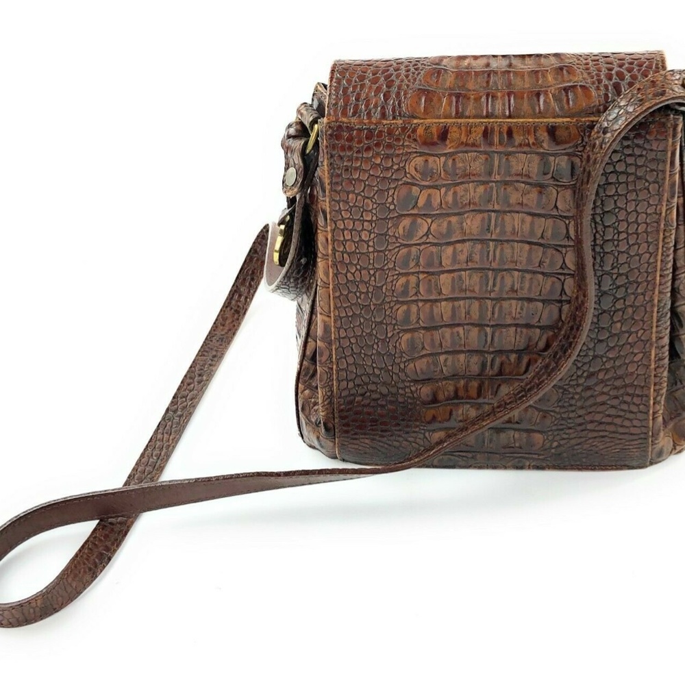 VTG Brahmin Brown Leather Crocodile Horn Crossbody - Picture 2 of 8
